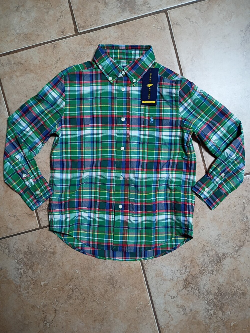 Ralph Lauren Green Plaid Button-Down Shirt for Kids